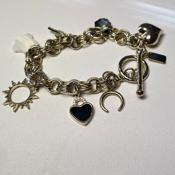 Luna Norte Gold Tone CZ Charm Bracelet Toggle Clasp - Picture 3 of 12